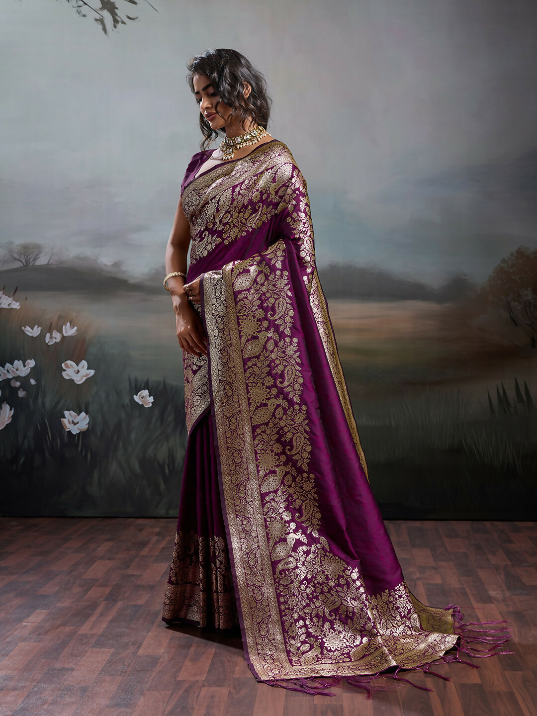 Shree Shyam Fashion Wine Silk Blend Saree - Distacart