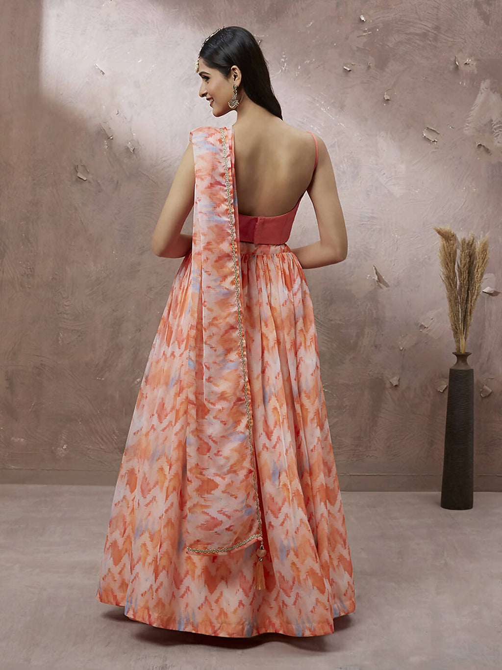 House of Panchhi Peach Organza Floral Printed Lehenga choli & Dupatta
