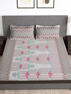 Story@home Grey & Pink Ethnic Motifs 180 TC Bedsheet with Pillow Cover - Distacart