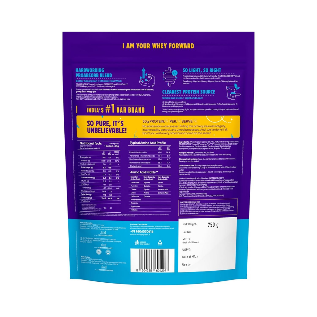 Yoga Bar Pro Clean Whey Protein Isolate Powder - Distacart