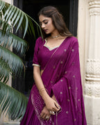 Lorenvalley Wine Pure Chanderi Plain With Zari Weaving Work Border Lehenga Choli