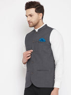 Even Apparels Men's Grey Merino Nehru Jacket-Contrast Lining-Free Pocket Square - Distacart