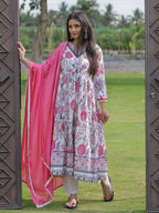 The52 Women's Beautiful Rayon Fabric Printed Work Flared Kurta Pant and Dupatta Set - Distacart