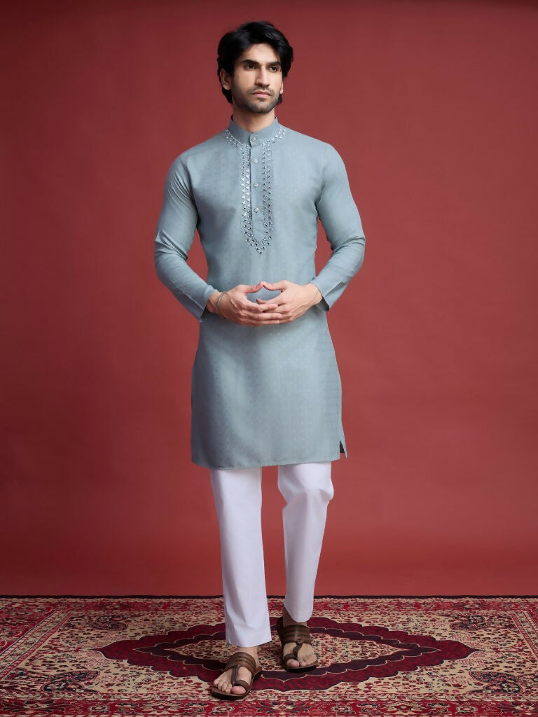 Vastranavya Exclusive Festival Wear Viscose Mirror Work on Self Weaving Kurta Only