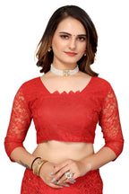 Vamika Ethnic Fire Red Pearls Net Saree - Distacart