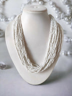 Inhanns Handmade Beaded Multilayer Necklace, 20 Layers - White