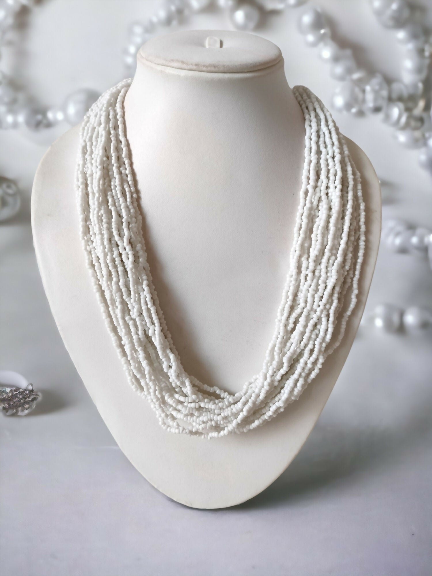 Inhanns Handmade Beaded Multilayer Necklace, 20 Layers - White