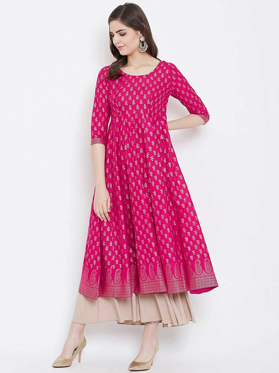 Cheera Embellished Daily Wear Cotton Blend Kurta - Pink