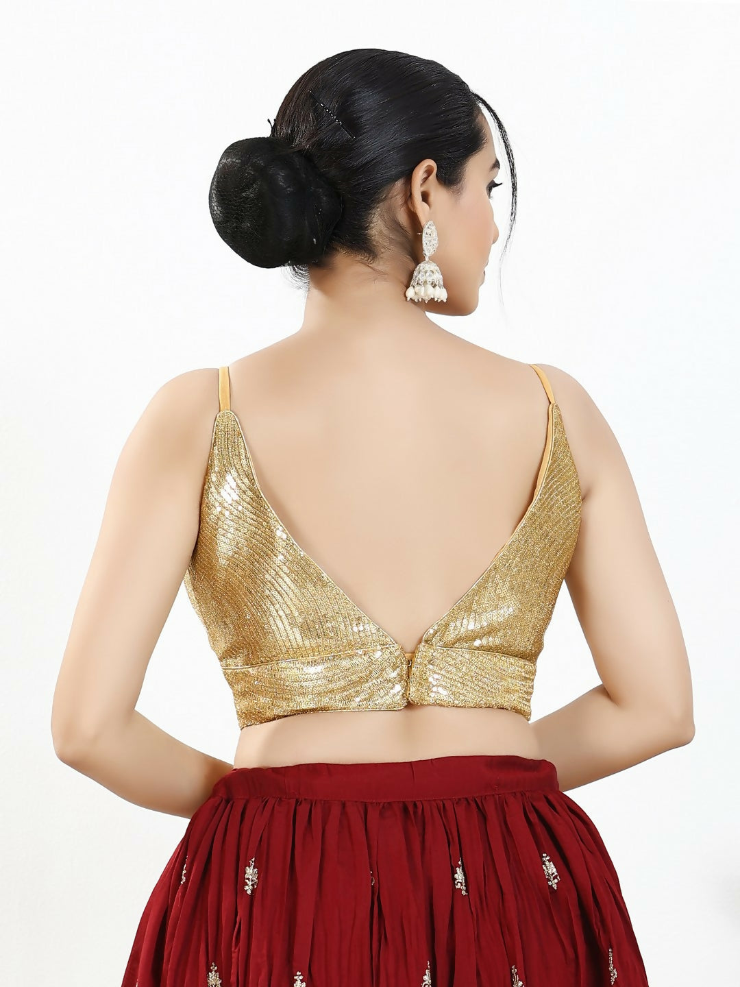 Joban Fashion Gold Sequins Padded Blouse With V Neck Sleeveless - Distacart