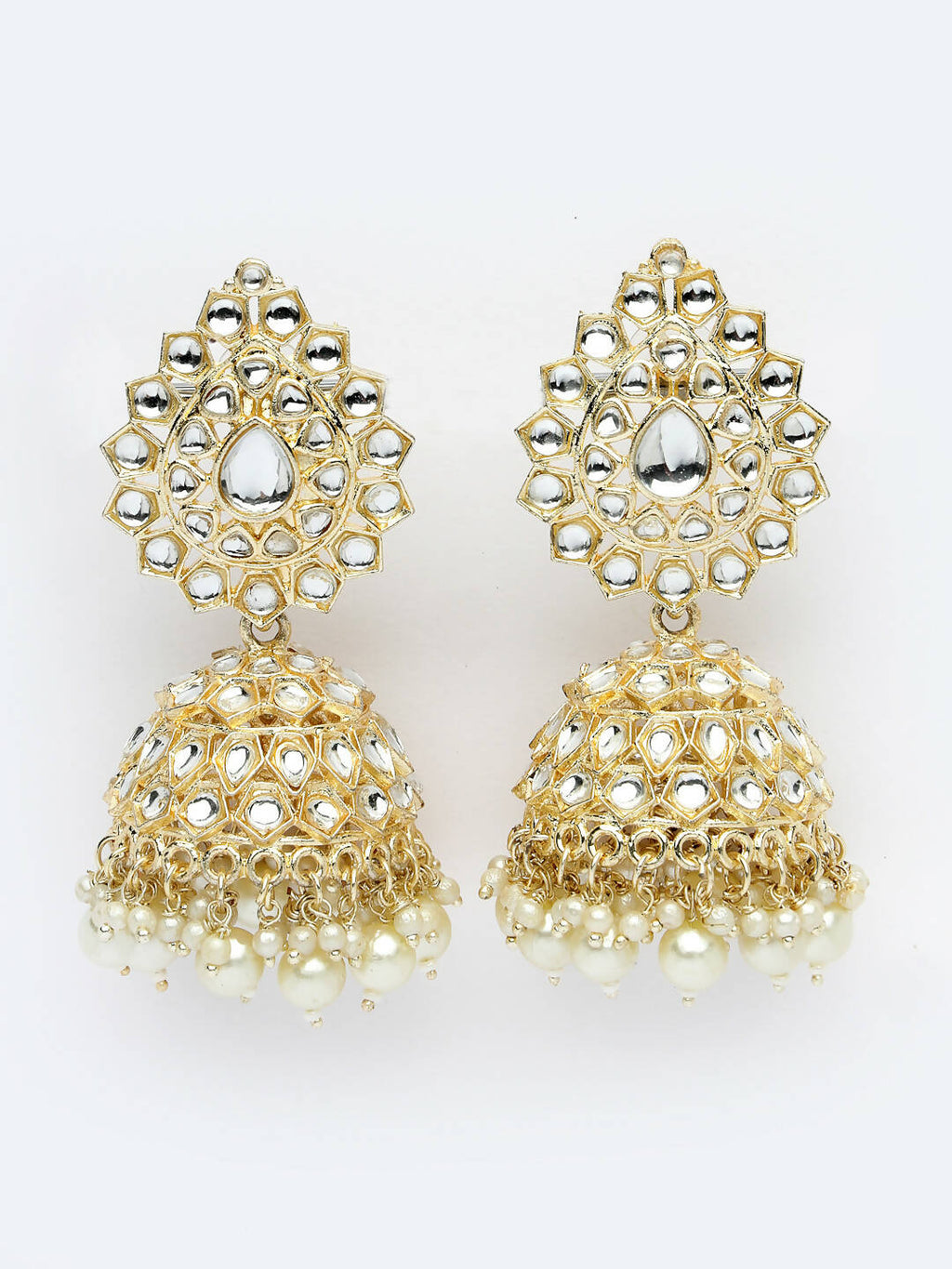 NVR Women Gold-Plated Handcrafted Kundan Jhumka Earrings - Distacart