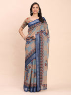 Shree Shyam Fashion Linen Cotton Cream Saree - Distacart