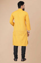 Men's Mustard Striped Cotton Kurta - Mahotsav