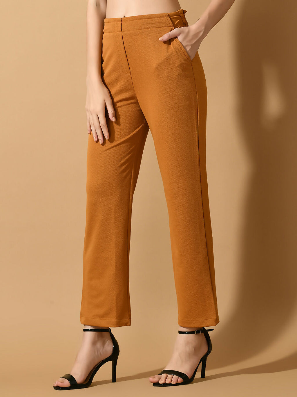 Myshka Women's Mustard Straight Fit Party Trouser