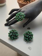 Inhanns Rangmani Crystal Duo – Adjustable Ring + Statement Earrings Set - Dark Green - Distacart