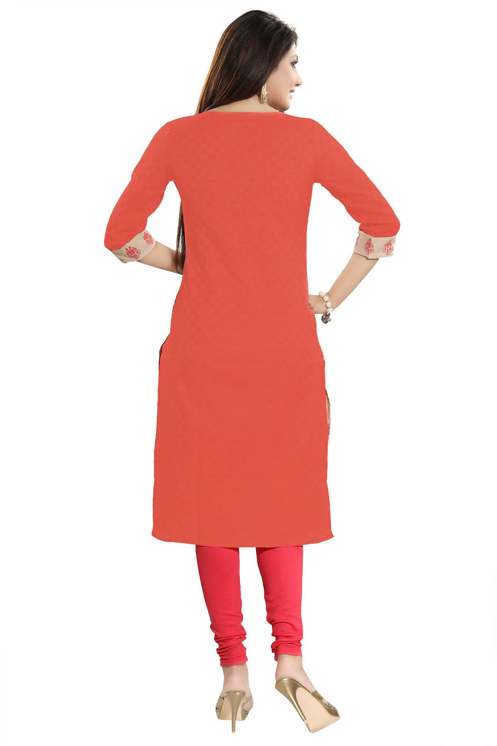 Snehal Creations Flamboyant Tomato And Beige Cotton Printed Tunic - Distacart