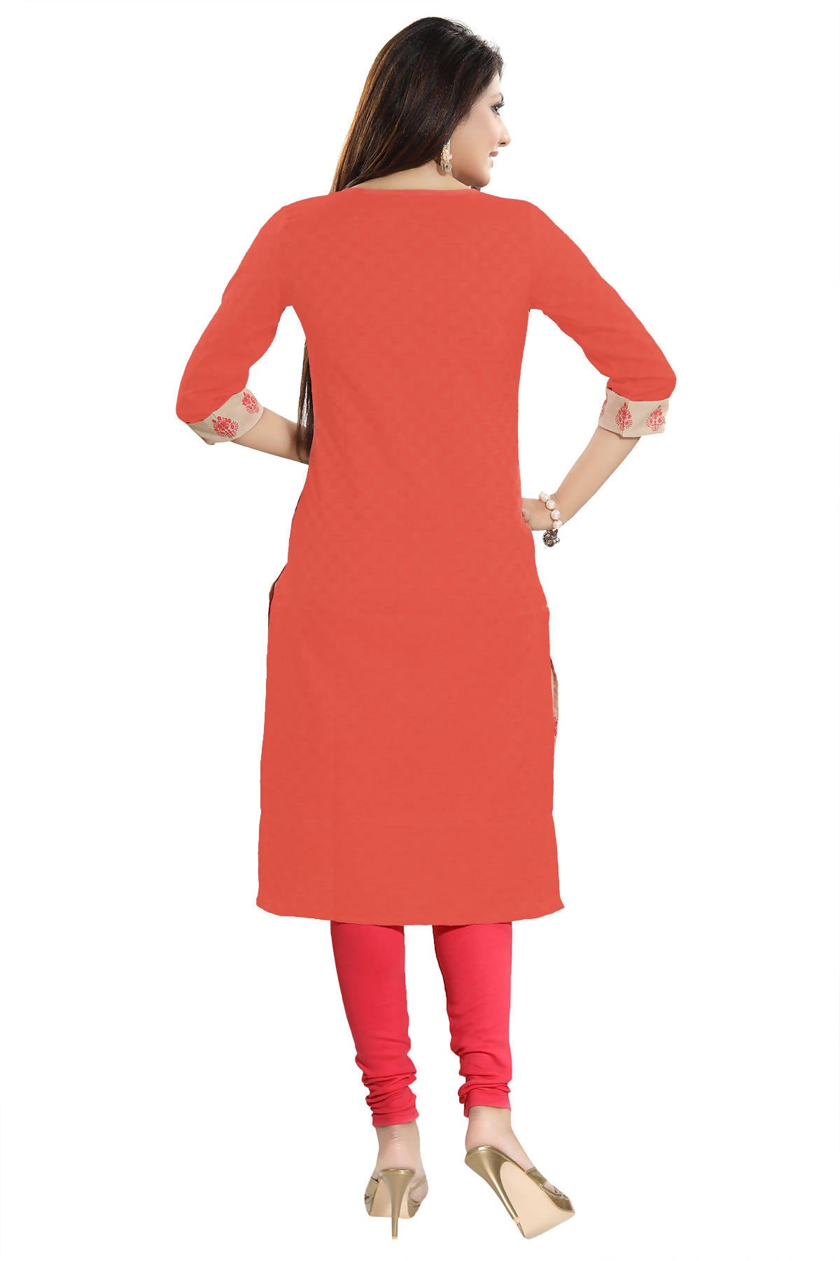 Snehal Creations Flamboyant Tomato And Beige Cotton Printed Tunic - Distacart