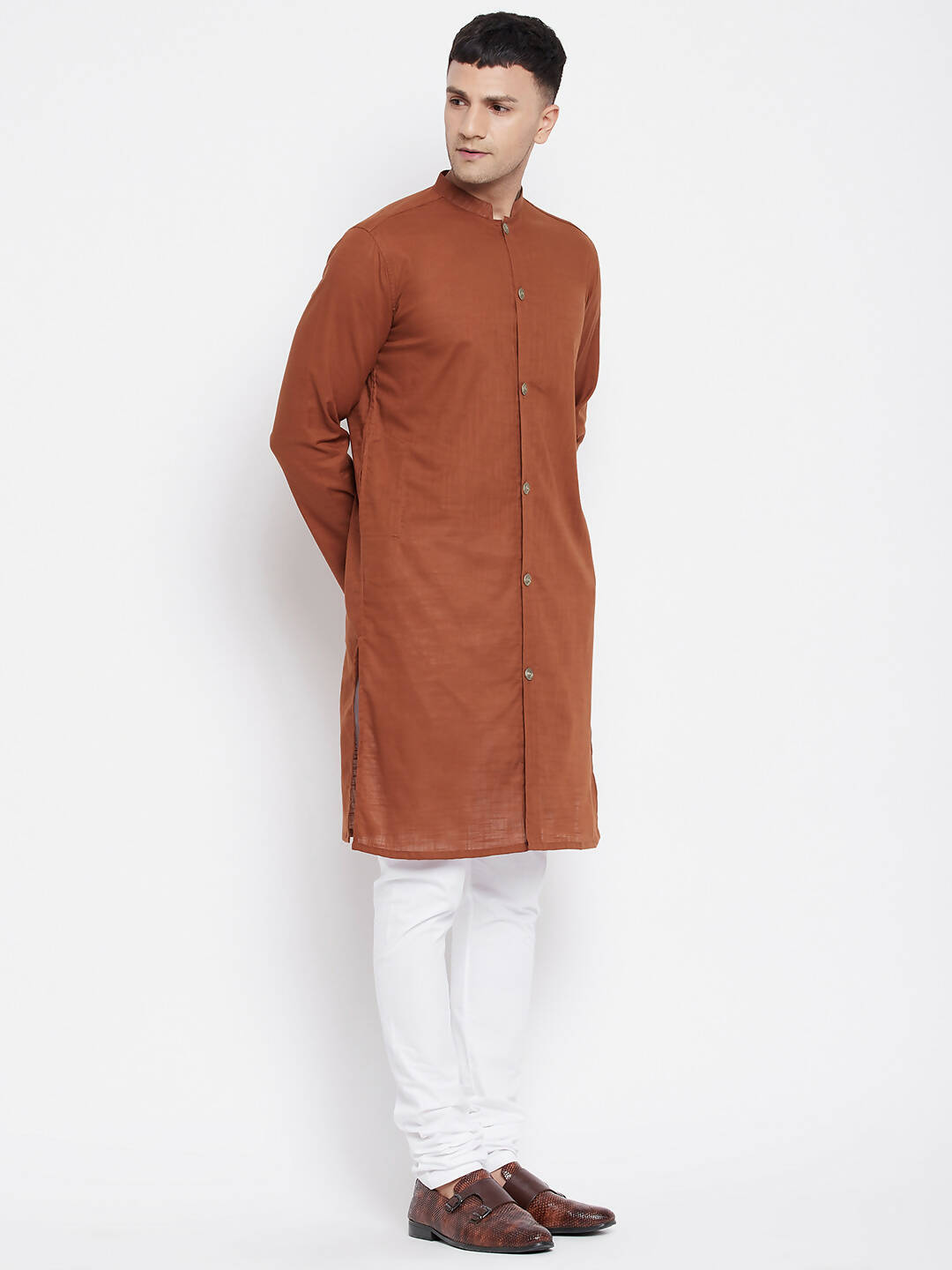 Even Apparels Brown Pure Cotton Men's Sherwani Kurta With Open Front - Distacart