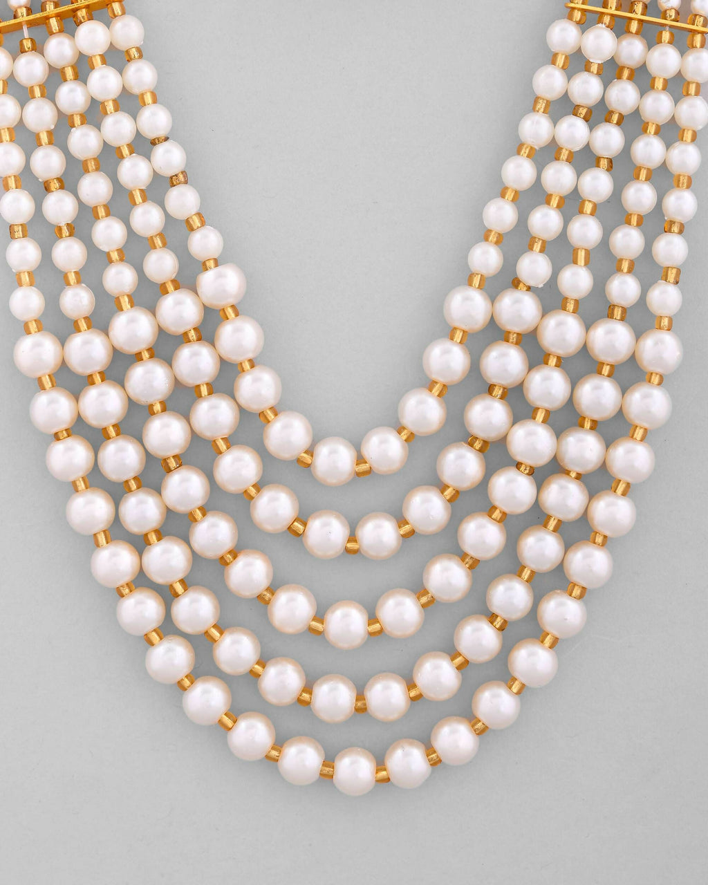 VOJ Gold-Polished Multi Layered Pearl Maharani Necklace