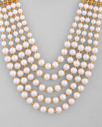 VOJ Gold-Polished Multi Layered Pearl Maharani Necklace