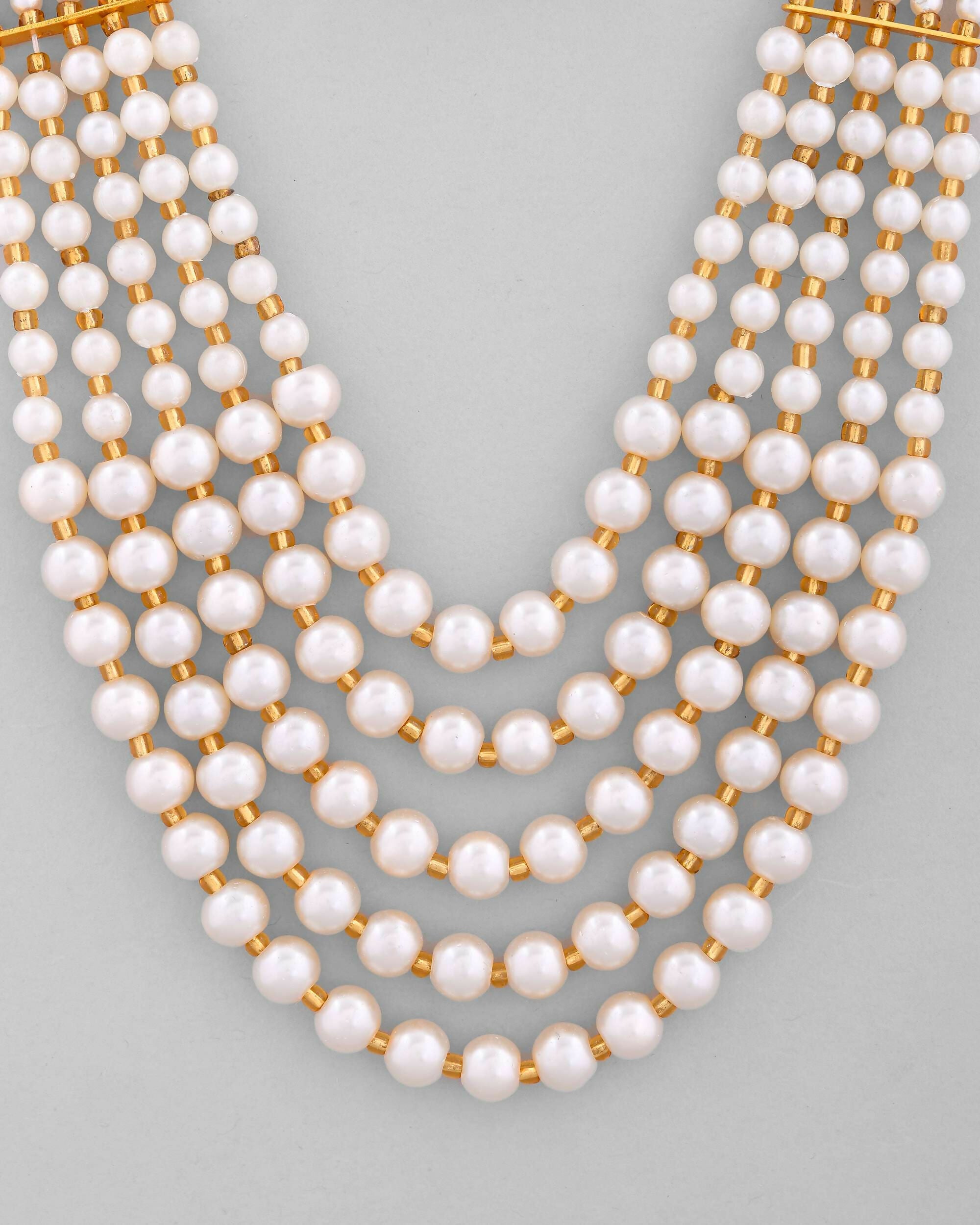 VOJ Gold-Polished Multi Layered Pearl Maharani Necklace