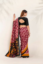 Vastranavya Maroon Tussar Silk Zigzag Waves Printed Saree with Unstitched Blouse - Distacart