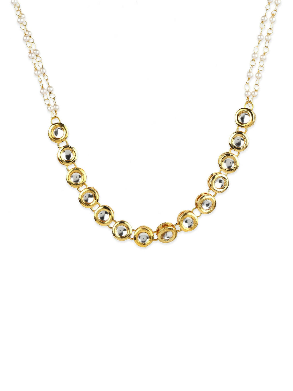 Gold-Plated White Kundan-Studded Pearl Beaded Matha Patti - Ruby Raang - Distacart