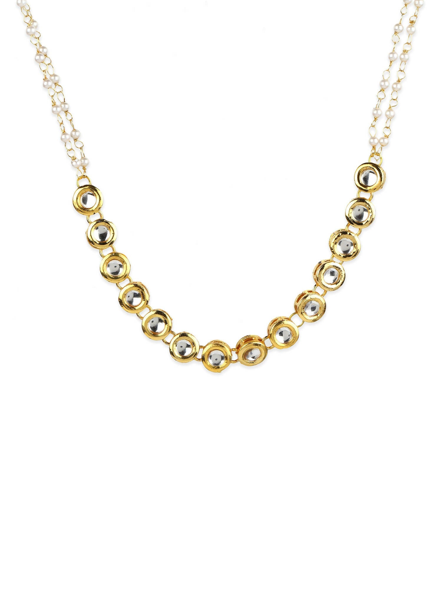 Gold-Plated White Kundan-Studded Pearl Beaded Matha Patti - Ruby Raang - Distacart