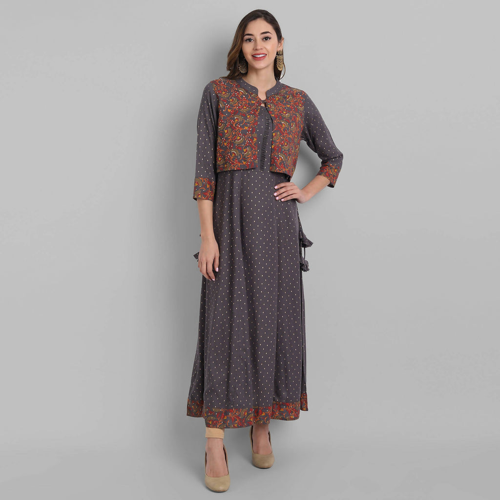 Juniper Women's Grey Rayon Printed Flared Dress - Distacart