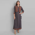 Juniper Women's Grey Rayon Printed Flared Dress - Distacart