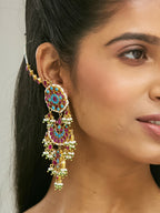 Nuyug 22K Gold-Plated Kundan Studded & Pearl Beaded Crescent Shaped Kanauti Earrings - Distacart