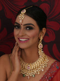 Kundan Choker with Matching Earrings & Maang Tikka Jewellery Set (Gold) - Ruby Raang