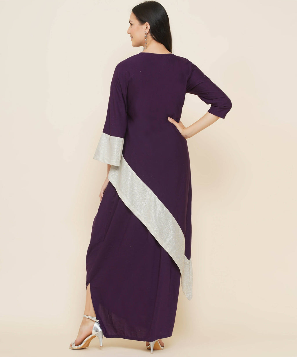 Women Republic Purple Assmetrical Kurta With Cowl Dhoti - Distacart