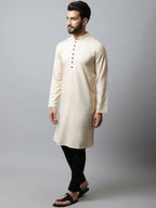 Even Apparels Cream Color Pure Cotton Men's Kurta With Side Placket (SLD1176) - Distacart