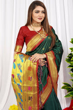 Jyoti Fashion Women's Bottle Green Paithani Silk Zari Woven Saree with Blouse