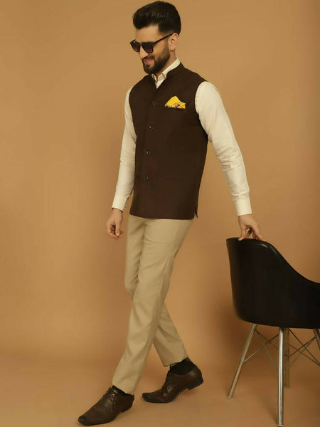Even Apparels Pure Wool Nehru Jacket - Brown