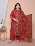 Miravan Women Floral Print Cotton Maroon Stitched Kurta Palazzo With Dupatta Set - Distacart