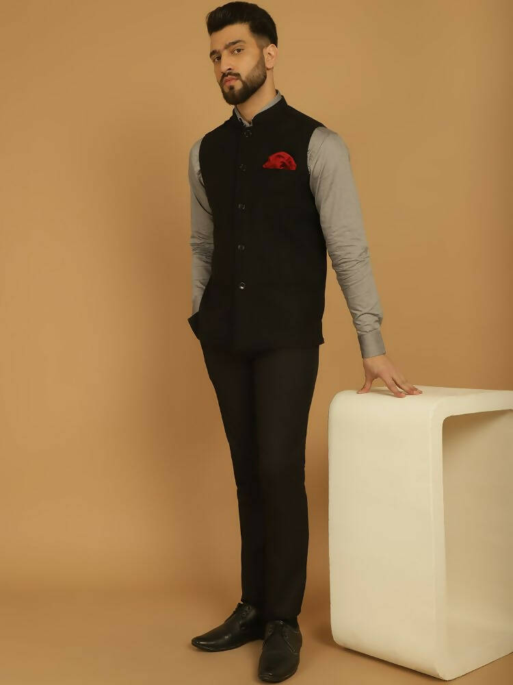 Even Apparels Pure Wool Nehru Jacket - Black