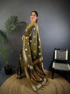 Joban Fashion Banarasi Mehendi Green Woven Soft Silk Saree - Distacart