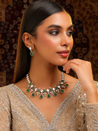 Ruby Raang Green Stone Kundan Work Necklace And Matching Earrings