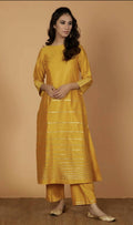 Cheera Women's Silk Blend Fancy Mustard Color Kurta Palazzo Set