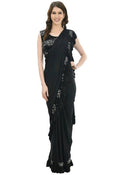 Mominos Fashion All Season Wear Black Ruffled Ready To Wear Saree - Distacart