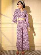Pink Crepe Digital Printed Top With Matching Trouser - Shivani