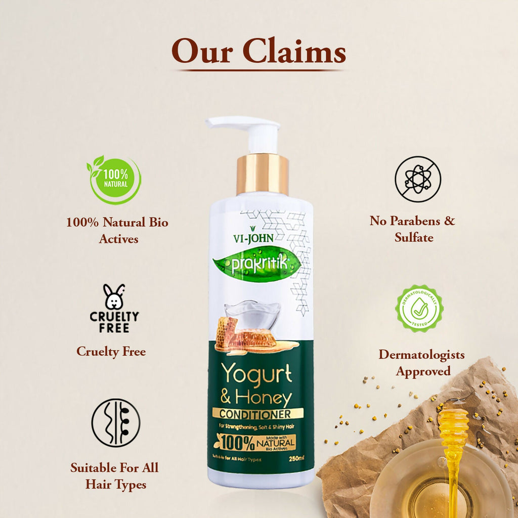 VI-JOHN Prakritik Yogurt & Honey Conditioner, Restores Hair Moisture, Made With Natural Bio-Active