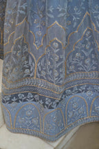 Aastha Fashion Light Blue Gray Butterfly Net Tone To Tone Cotton Thread Work And Sequence Work Embroidery Wedding Wear Lehenga Choli