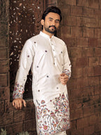 Anaita White Multi Thread Work Silk Straight Kurta - Distacart