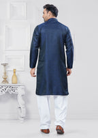 Joban Fashion Men's Jacquard Silk Navy Blue Printed Kurta Pyjama set