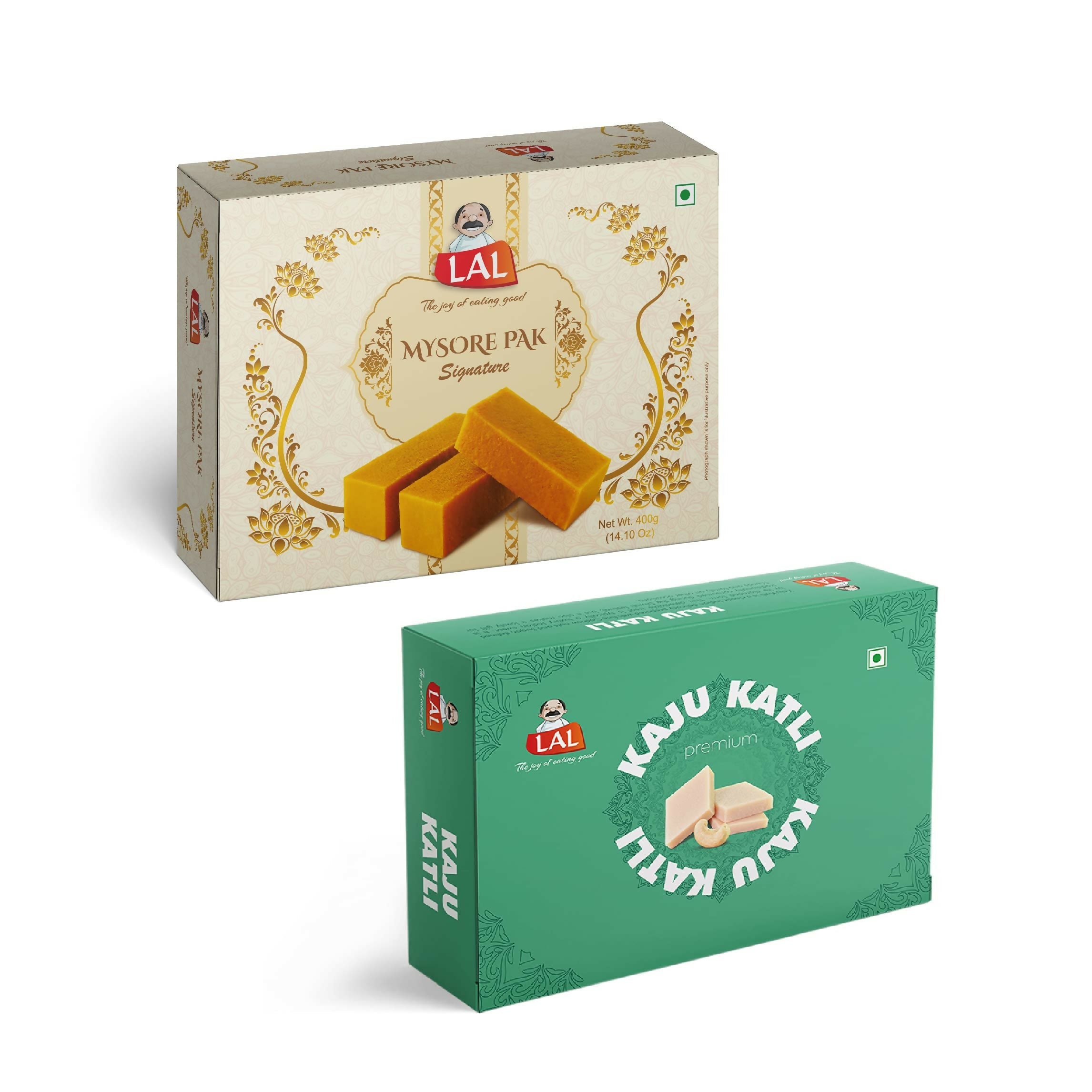 Lal Sweets Combo Pack - Mysore Pak Signature 400Gm And Kaju Katli 400 Gm Gift Pack | Desi Cow Ghee Indian Sweets | Mithai Box - Distacart