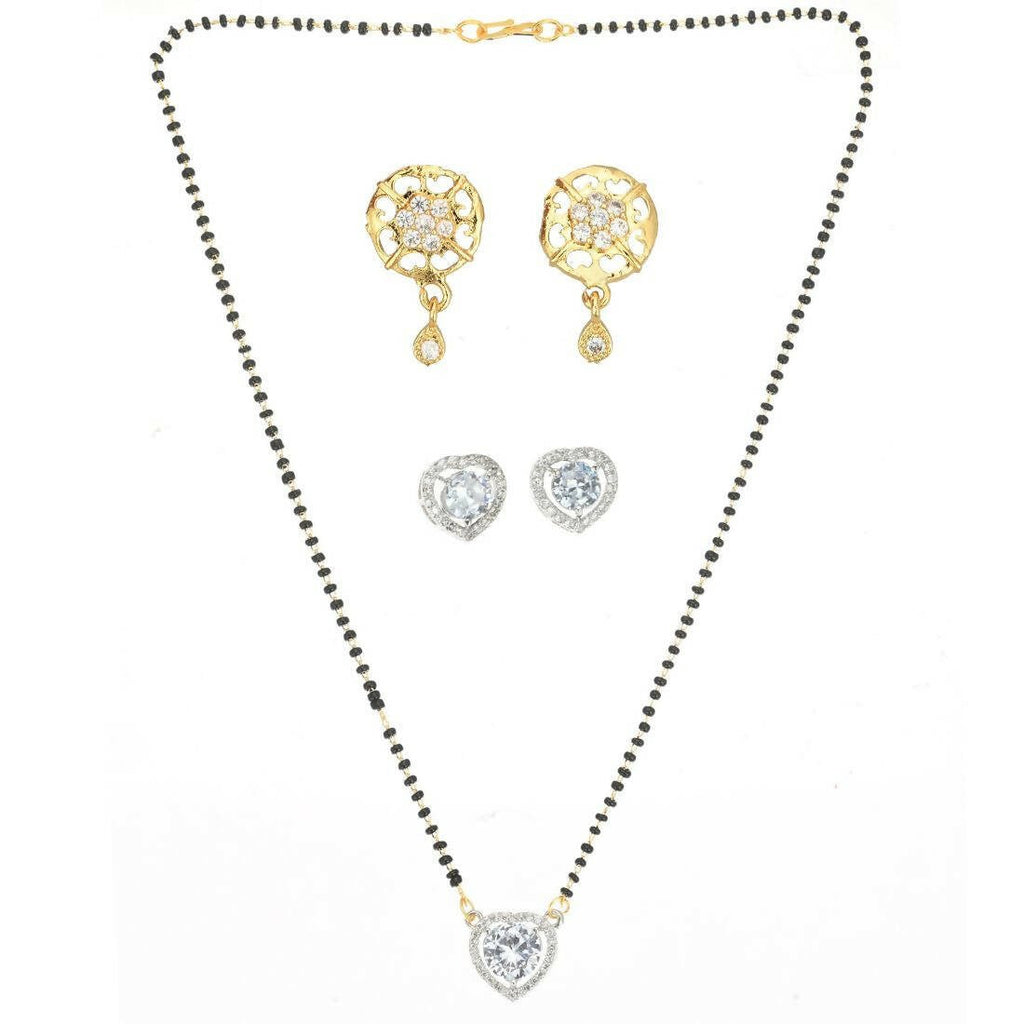 AanyaCentric Gold-Polished Mangalsutra with Pendant, 2 Pair Earrings
