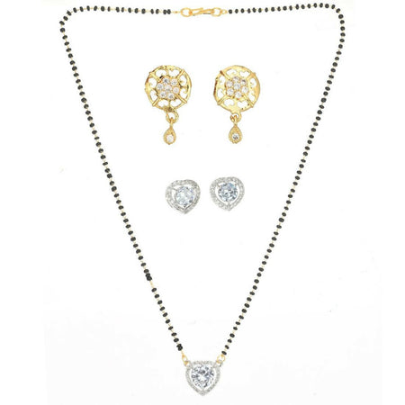 AanyaCentric Gold-Polished Mangalsutra with Pendant, 2 Pair Earrings