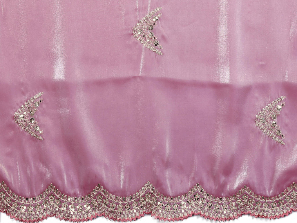 Vastranavya Baby Pink Embroidery Work Shimmer Chiffon Saree with Unstitched Blouse - Distacart